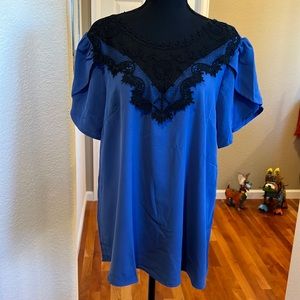 2xl shein blue and black lace blouse